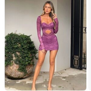 NWOT Outcast Morgana Mini Dress Purple Lace Long Sleeve Sz XL